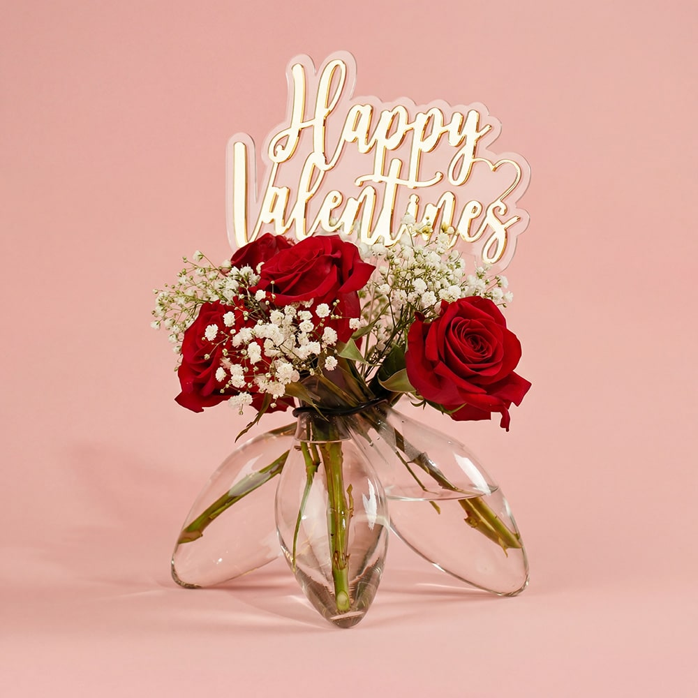 47-1-1.jpg Romantic Vase Arrangement with Red Roses & Gypsophila