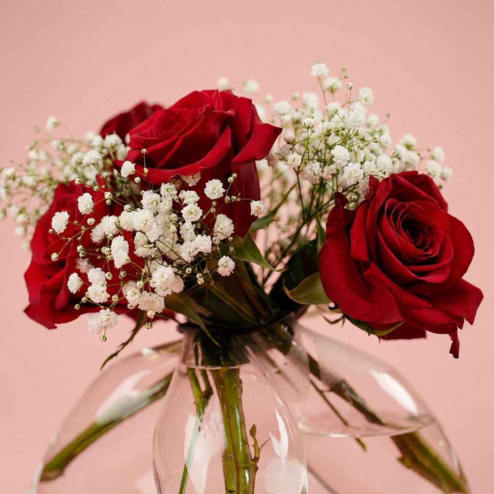 47.2-1.jpg Romantic Vase Arrangement with Red Roses & Gypsophila