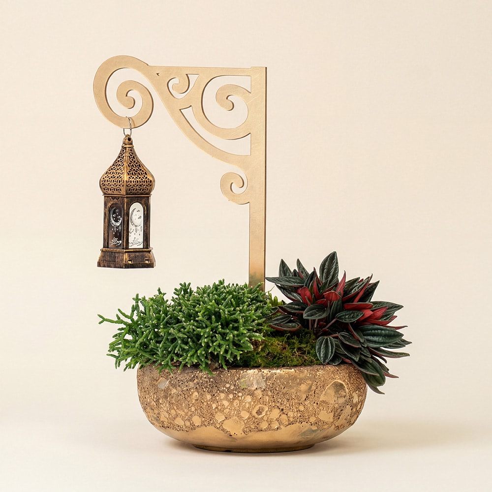 5 Ramadan Lantern Botanical Planter with Gold Decorative Stand