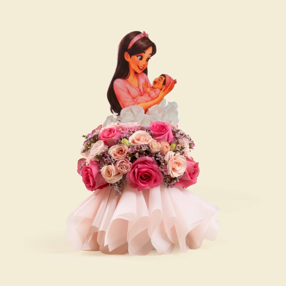 04 Mother & Baby Pink Rose Arrangement – H30cm