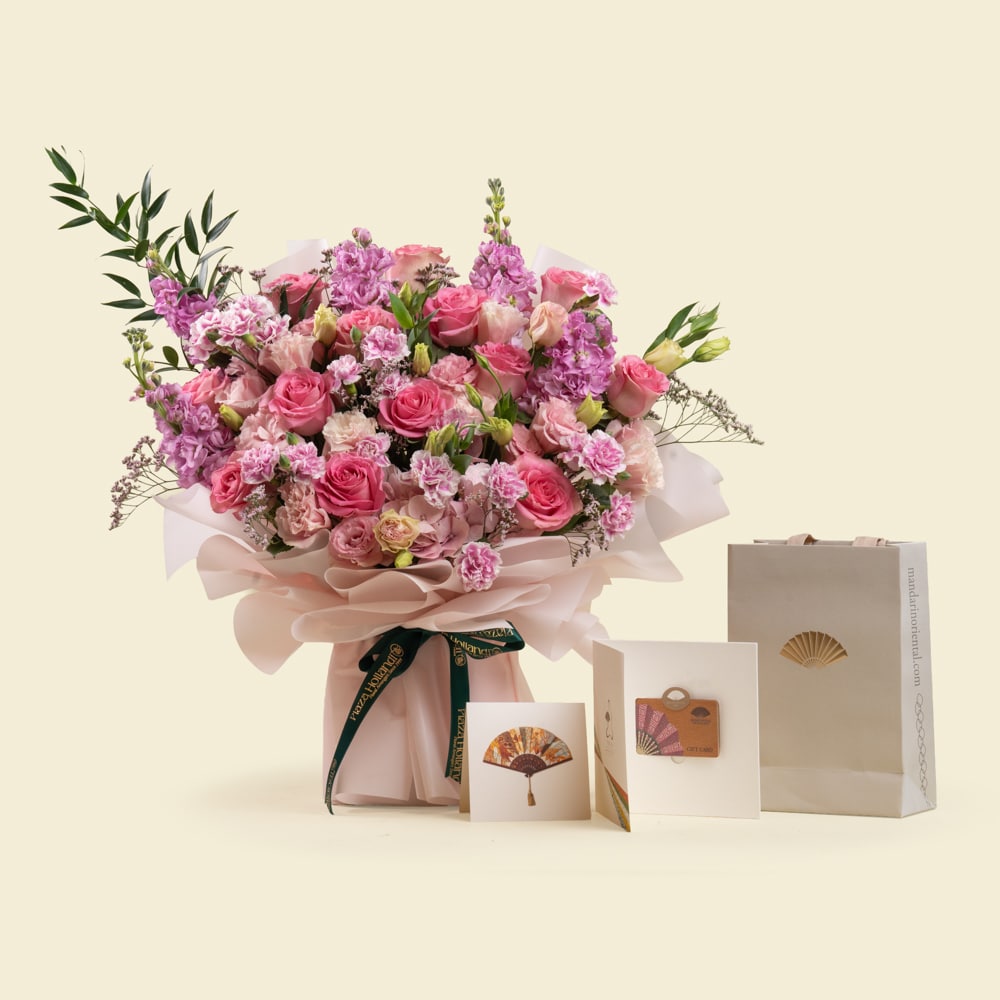 05 Luxury Pink Flower Bouquet with Spa Voucher – Plaza Hollandi
