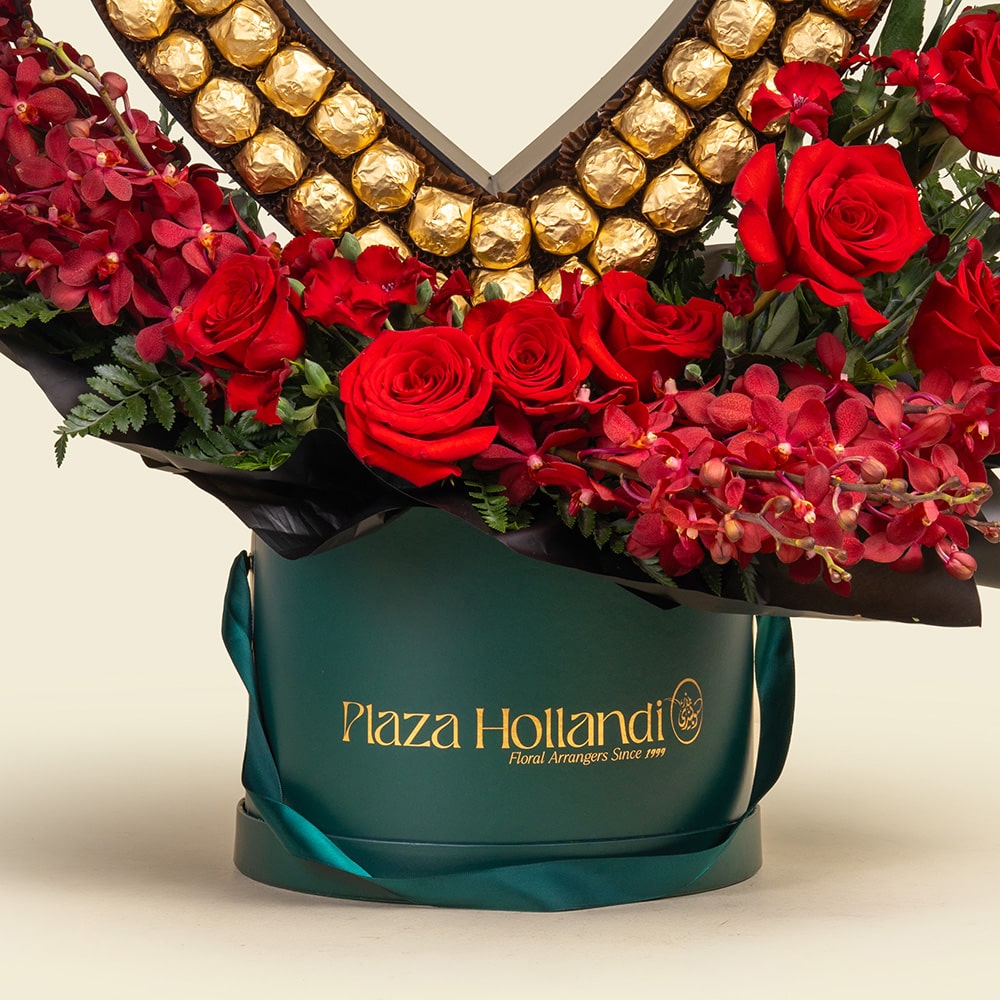 1.2 Luxury Graduation Heart Chocolate & Red Rose Arrangement in Plaza Hollandi Box