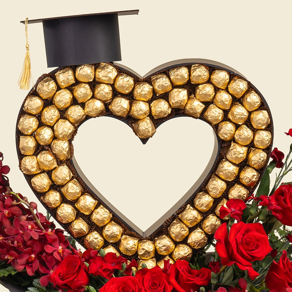 1.3 Luxury Graduation Heart Chocolate & Red Rose Arrangement