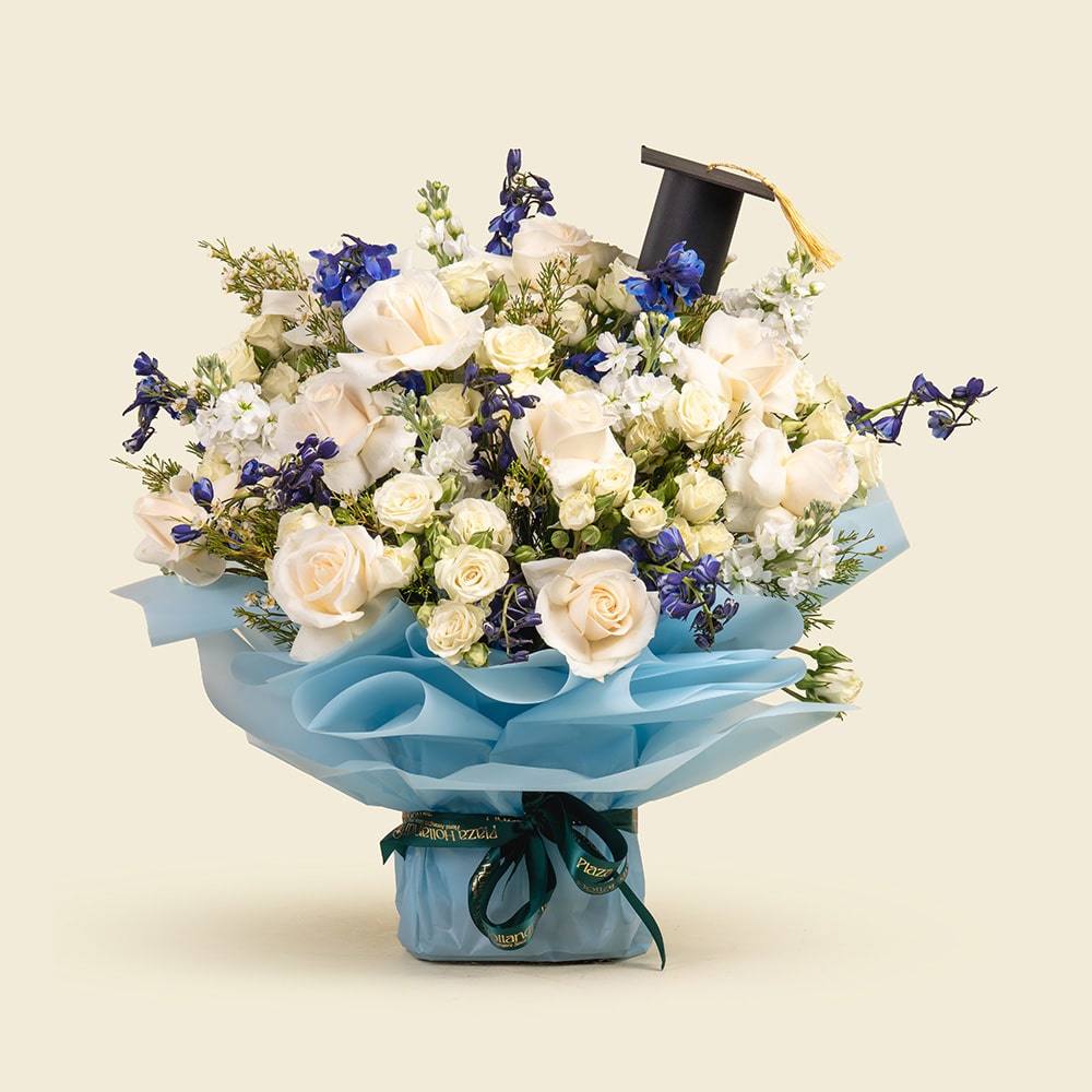 3 Elegant White Graduation Flower Arrangement with Custom Tag Options
